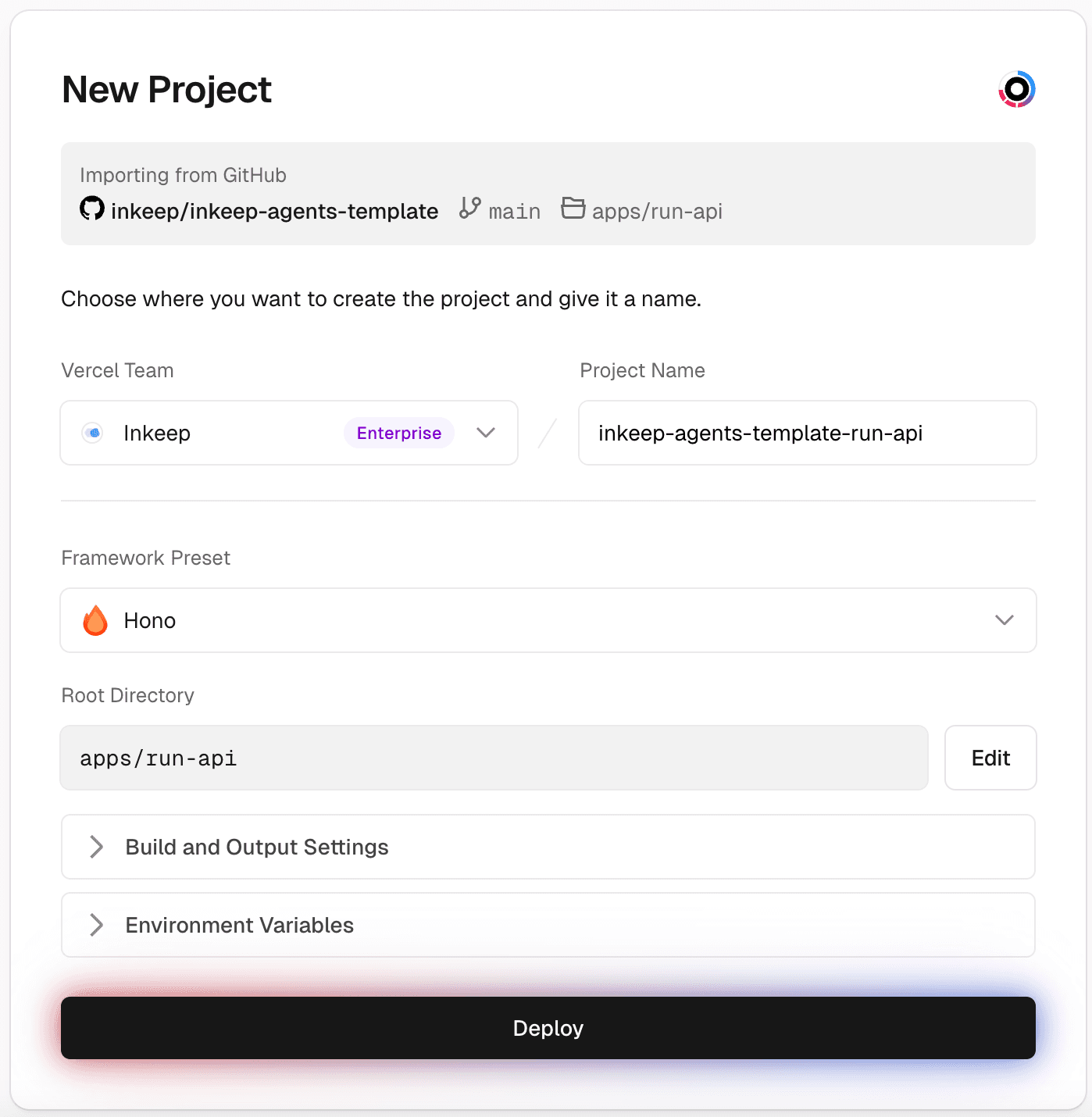 Vercel New Project - Run API